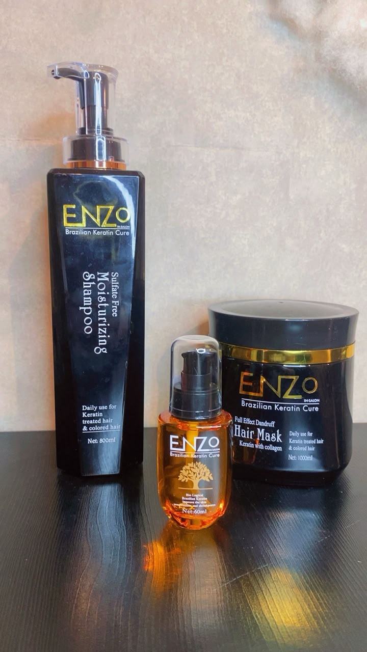 ست کراتین مو ENZO Brazilian Keratin Cure | شامپو، ماسک و روغن مو