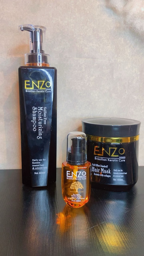 ست کراتین مو ENZO Brazilian Keratin Cure | شامپو، ماسک و روغن مو
